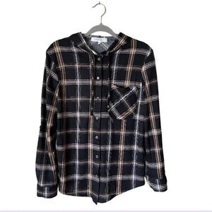 Eden & Olivia Black Shirt Button Down Plaid Size M